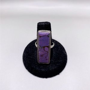 Purple copper turquoise stamped 925 Sterling silver Band Ring